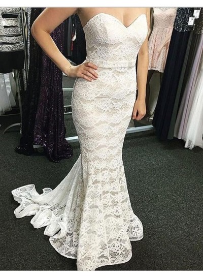 Charming Sweetheart Mermaid Lace Belt Wedding Dresses 2024