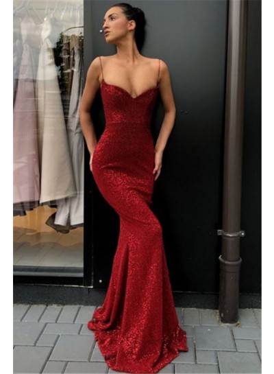 2024 Sexy Red Sweetheart Spaghetti Straps Sequence Long Prom Dresses