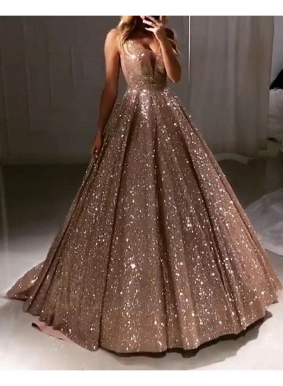 2024 New Arrival Sweetheart Sequence Champagne Ball Gown Prom Dresses