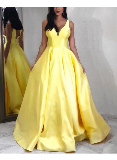 2024 New Arrival A Line Daffodil Sweetheart Satin Long Prom Dresses