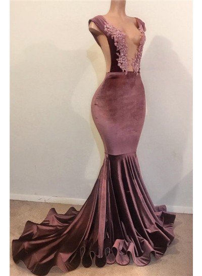 2024 New Arrival Mermaid Velvet Grape Open Front Backless Prom Dresses