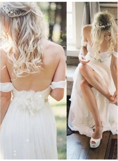 2024 A Line Chiffon Sweetheart Beaded Sash Beach Wedding Dresses