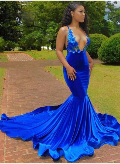 Royal Blue V-neck Mermaid Prom Dresses