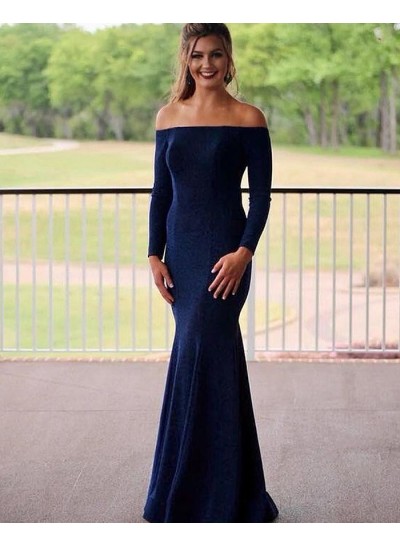 2024 Royal Blue Mermaid Long Sleeves Off Shoulder Long Prom Dress