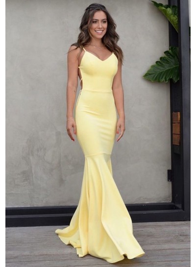 2024 Satin Daffodil Sweetheart Long Backless Prom Dresses