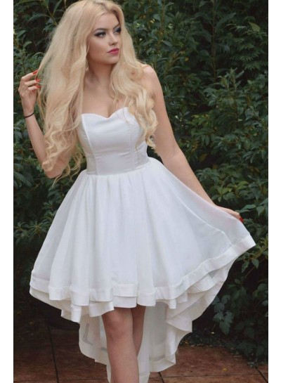 White A Line Sweetheart High Low Satin Short 2024 Prom Dresses