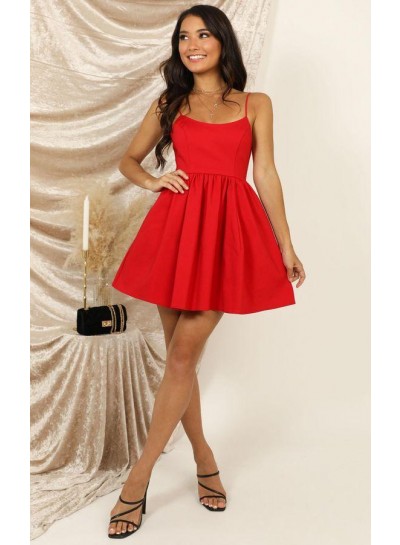 2024 A Line Red Satin Scoop Knee Length Short Prom Dresses Homecoming Dresses