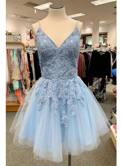 Homecoming Dresses 2024 Blue Sweetheart Tulle With Appliques 