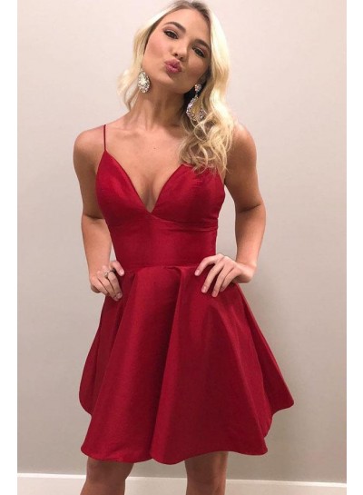 2024 A Line Red Sweetheart Spaghetti Straps Short Homecoming Dresses