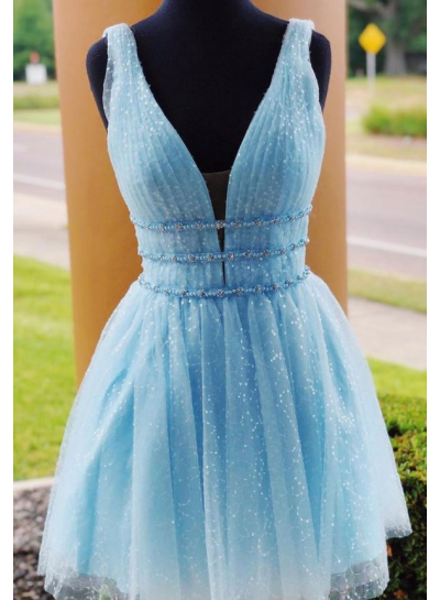 2024 A Line Blue Sweetheart Backless Short Homecoming Dresses
