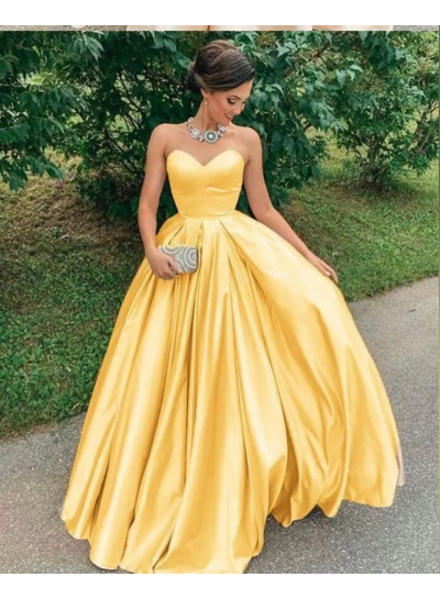 2024 A Line Gold Sweetheart Strapless Long Silk Like Satin Prom Dresses