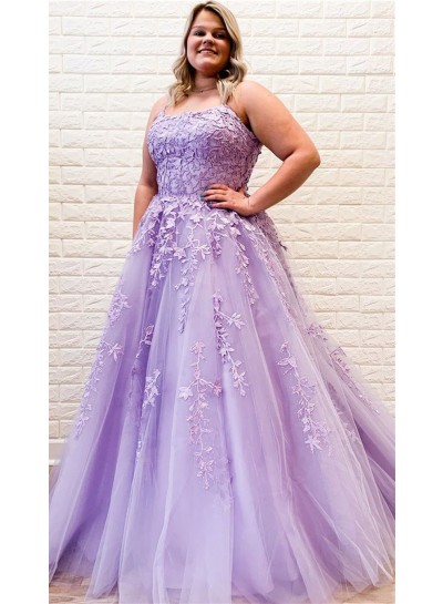 A Line Halter Lilac Tulle With Appliques Plus Size Long Prom Dresses 2024