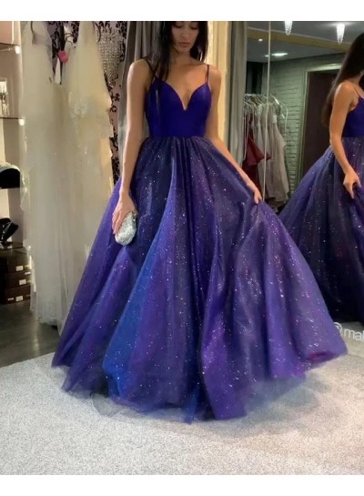 A Line Purple Sweetheart Tie Up Tulle Long 2024 Prom Dresses