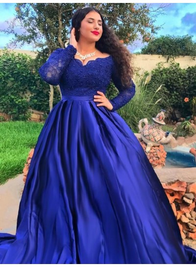 Long Sleeves Royal Blue Sweetheart Plus Size Prom Dresses 2025