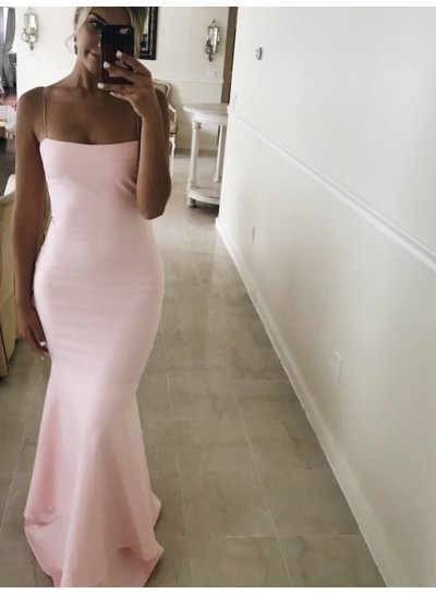 2024 Sheath Spaghetti Straps Pink Floor Length Prom Dresses