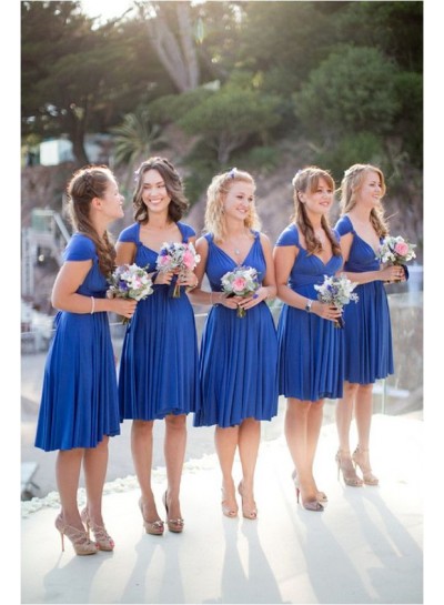 2024 A Line Royal Blue Chiffon Ruffles Short Bridesmaid Dresses / Gowns