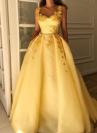 A Line Gold Sweetheart Gold Long Prom Dresses With Patterns 2024