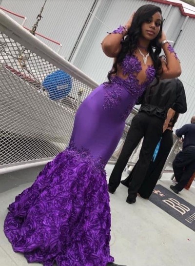 2024 Long Sleeves Mermaid Purple Long Prom Dresses