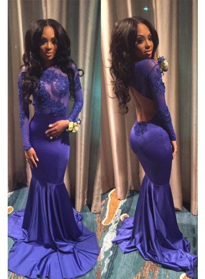LadyPromDress 2024 Royal Blue Sexy Appliques Open-Back Mermaid/Trumpet Prom Dresses