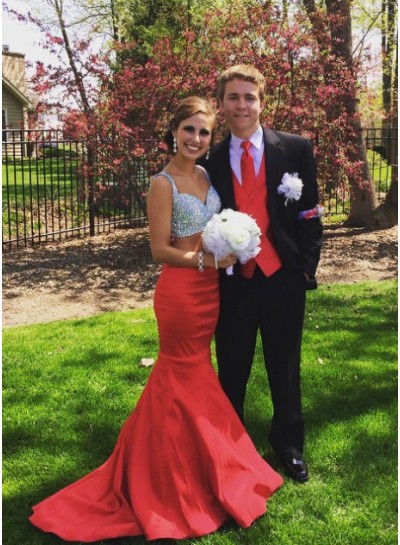 Alluring Mermaid/Trumpet Red Two Pieces Prom Dresses