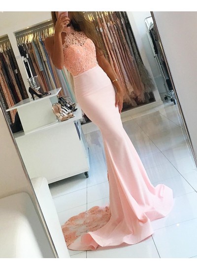 2024 Sexy Mermaid/Trumpet Satin Blushing Pink Prom Dresses
