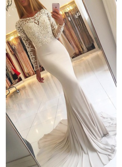 2024 Elegant Mermaid Long Sleeves Prom Dresses With Appliques