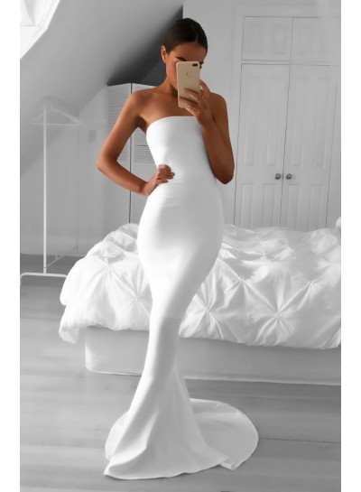 2024 Elegant Mermaid/Trumpet Strapless Satin White Prom Dresses