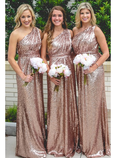 2024 One Shoulder A Line Sequence Bridesmaid Dresses