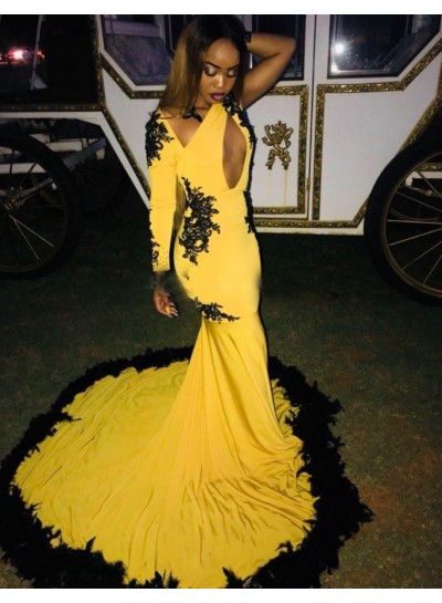2024 Sexy Yellow Mermaid One Sleeve Prom Dresses