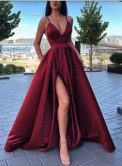 2024 New Burgundy V-neck A-line Prom Dresses