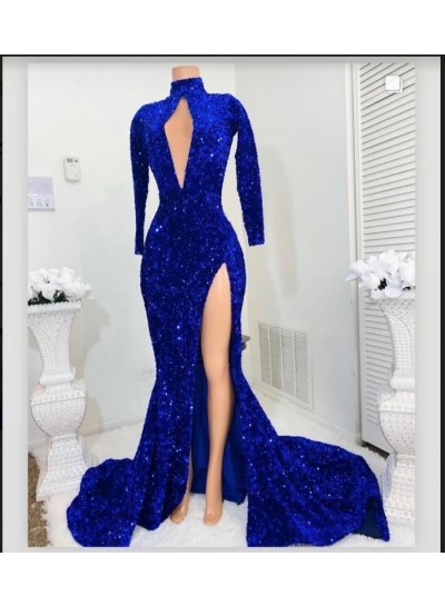 2024 Long Sleeves Royal Blue Prom Dresses