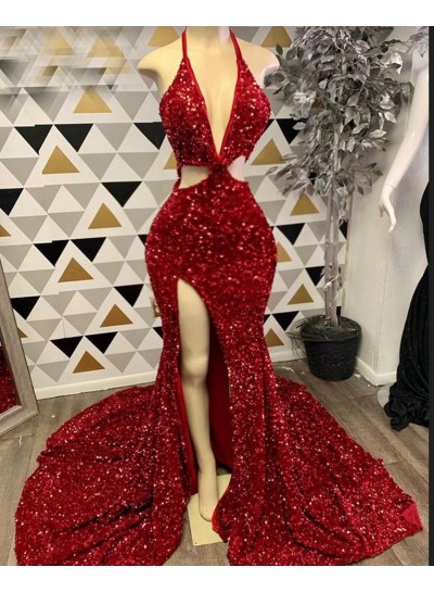 A-line Red Sequins Long Prom Dresses 2024