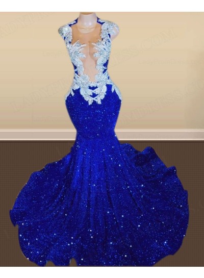 2024 Mermaid V-neck Sequence Sweetheart Royal Blue Prom Dresses