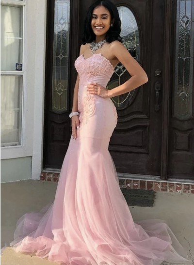 Sweetheart Mermaid Pink Long Prom Dresses 2024