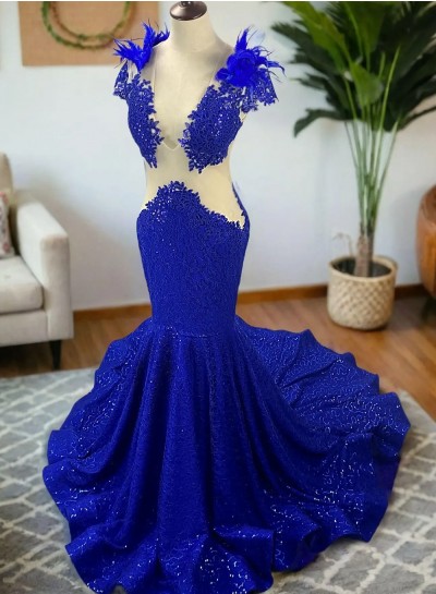2024 Royal Blue Deep V Neck Long Prom Dresses