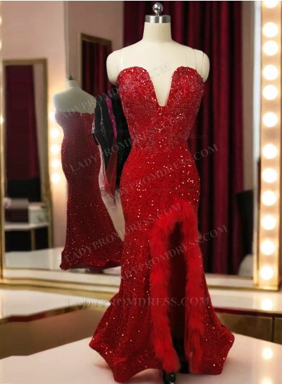 2024 Red Mermaid Sweetheart African American Prom Dresses