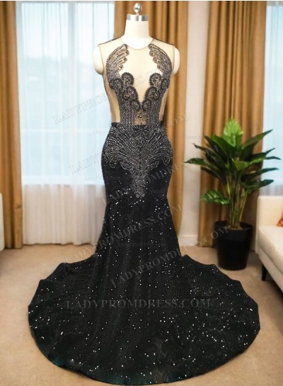 2024 Black Sequin Mermaid Prom Dresses with Beaded