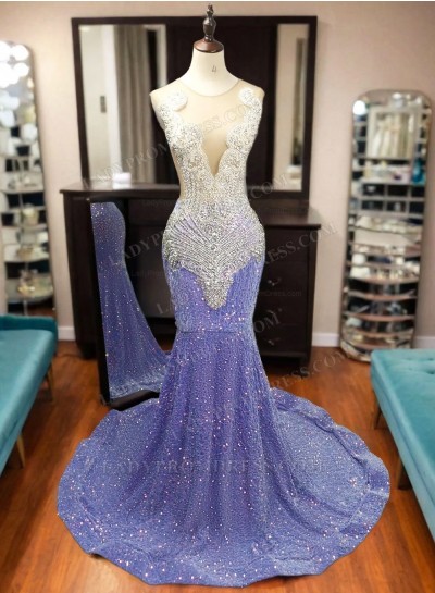 2024 Mermaid Sequence Lavender Long Prom Dresses
