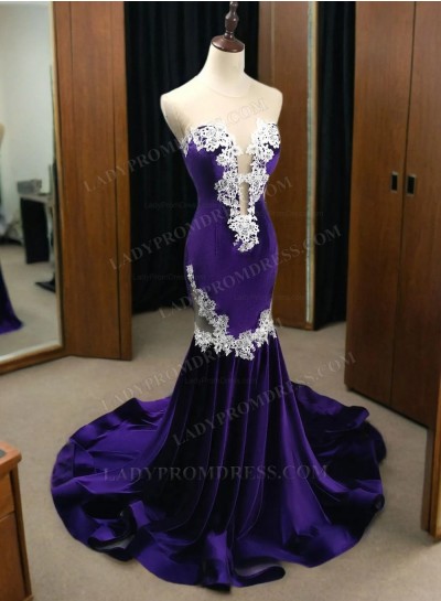 2024 Purple Mermaid V-neck Prom Dresses