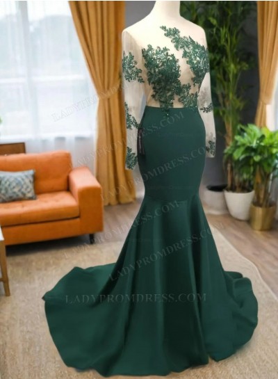 2024 Dark Green Mermaid See Through Backless Prom Dresses