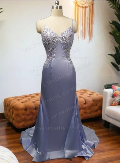 Light Slate Gray 2024 Sweetheart Rolled Train Sweetheart Long Prom Dresses With Sequence