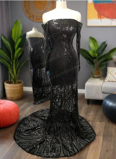 Black Long Sleeves Mermaid Prom Dresses 2024