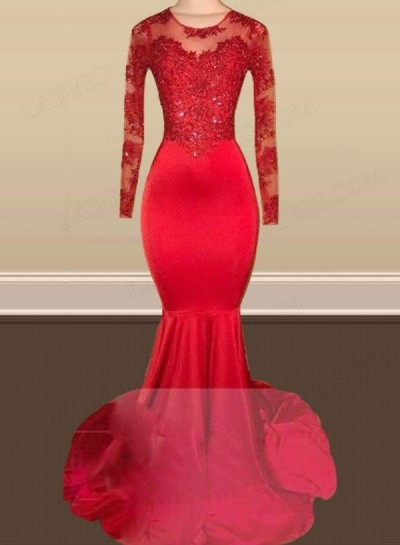 Red Dresss 2024 Mermaid Prom Dresses Satin Scoop Neck