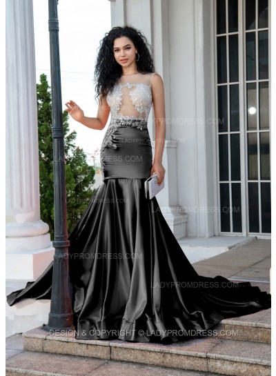 Black Sheath Long Prom Dresses With Appliques