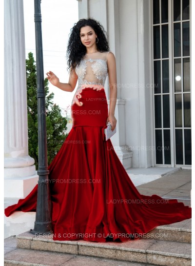 Burgundy Sheath Long Prom Dresses With Appliques