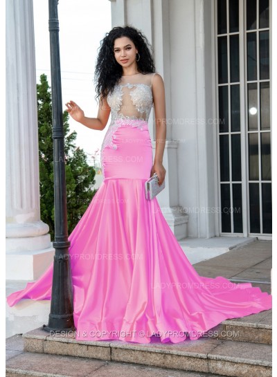 Pink Sheath Long Prom Dresses With Appliques