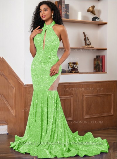 Sage Sequence Long Scoop Long Sheath Prom Dresses 2024