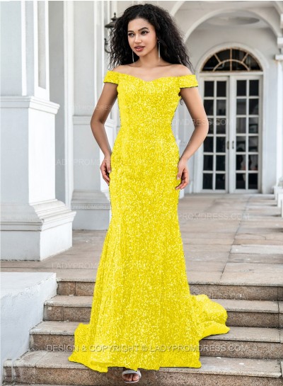 Daffodil Sequence Long Off The Shoulder Long Prom Dresses