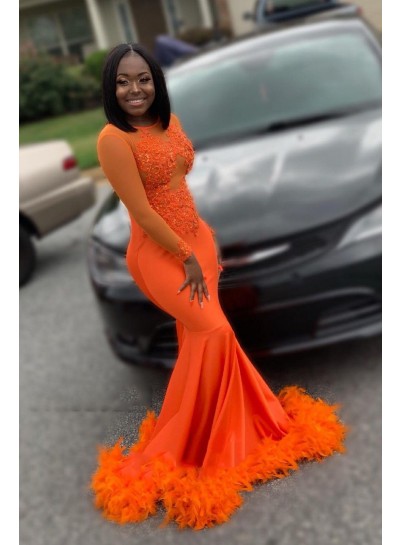 Long Sleeves Orange Mermaid Prom Dresses 2024