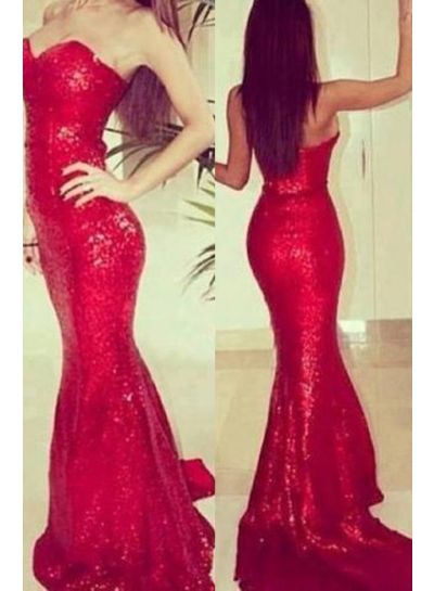 2024 Gorgeous Red Sweetheart Mermaid/Trumpet Sequined Prom Dresses